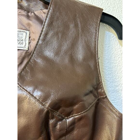 Vintage H Bar C California Ranch Wear Leather Sz 10 Brown Vest Cowgirl - Picture 4 of 16